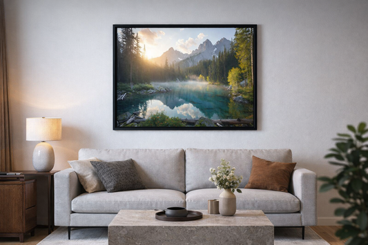 Digital productMountain Lake Sunrise Wall Art, Forest Reflection Nature Photography (Digital Download)