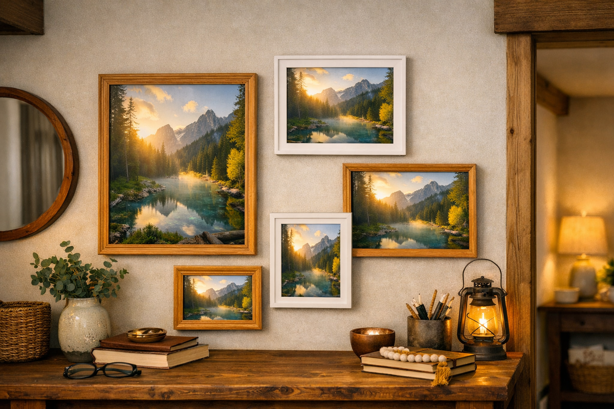 Digital productMountain Lake Sunrise Wall Art, Forest Reflection Nature Photography (Digital Download)