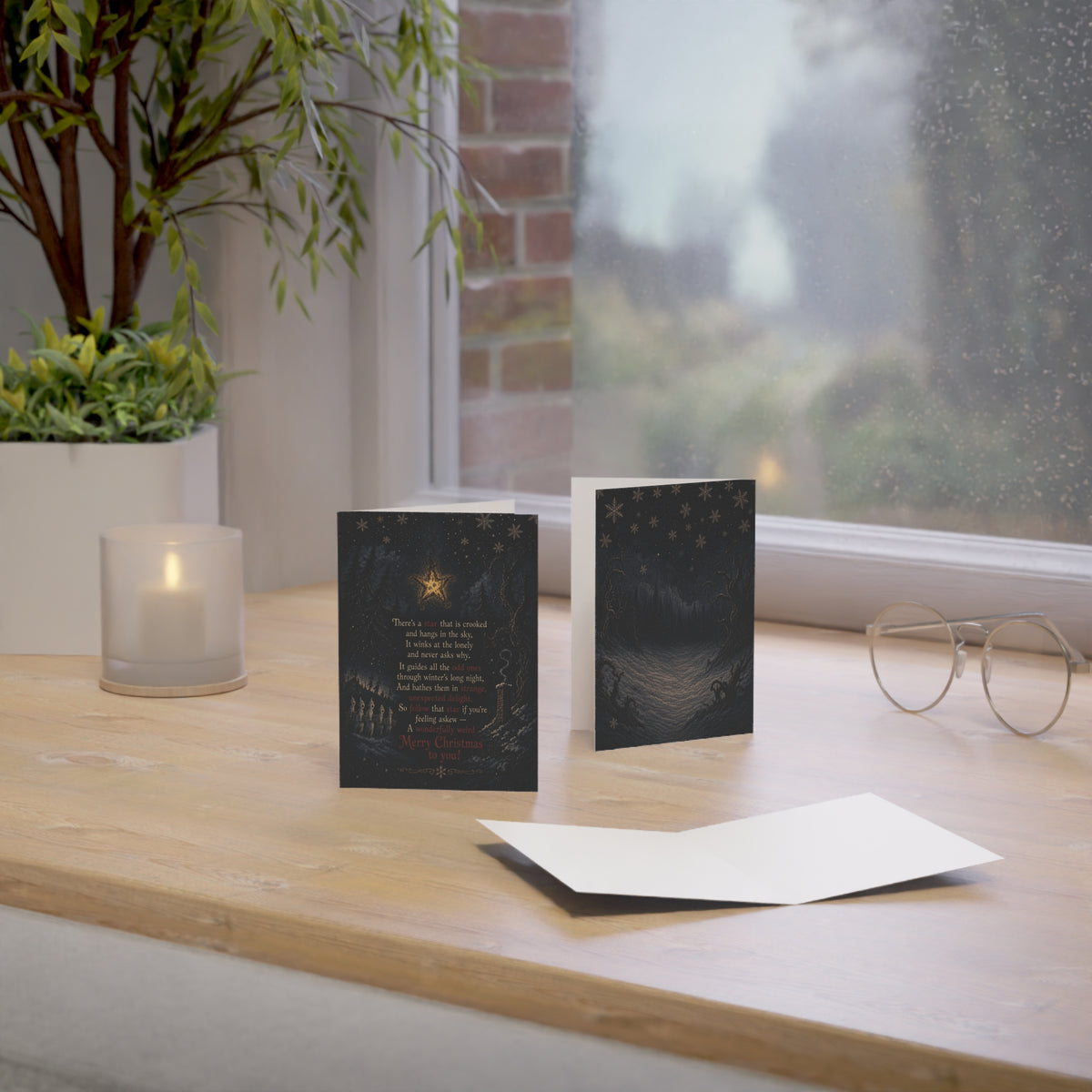Christmas Star Greeting Card – Dark Forest Holiday Card with Poem (Set of 1/10/30/50)