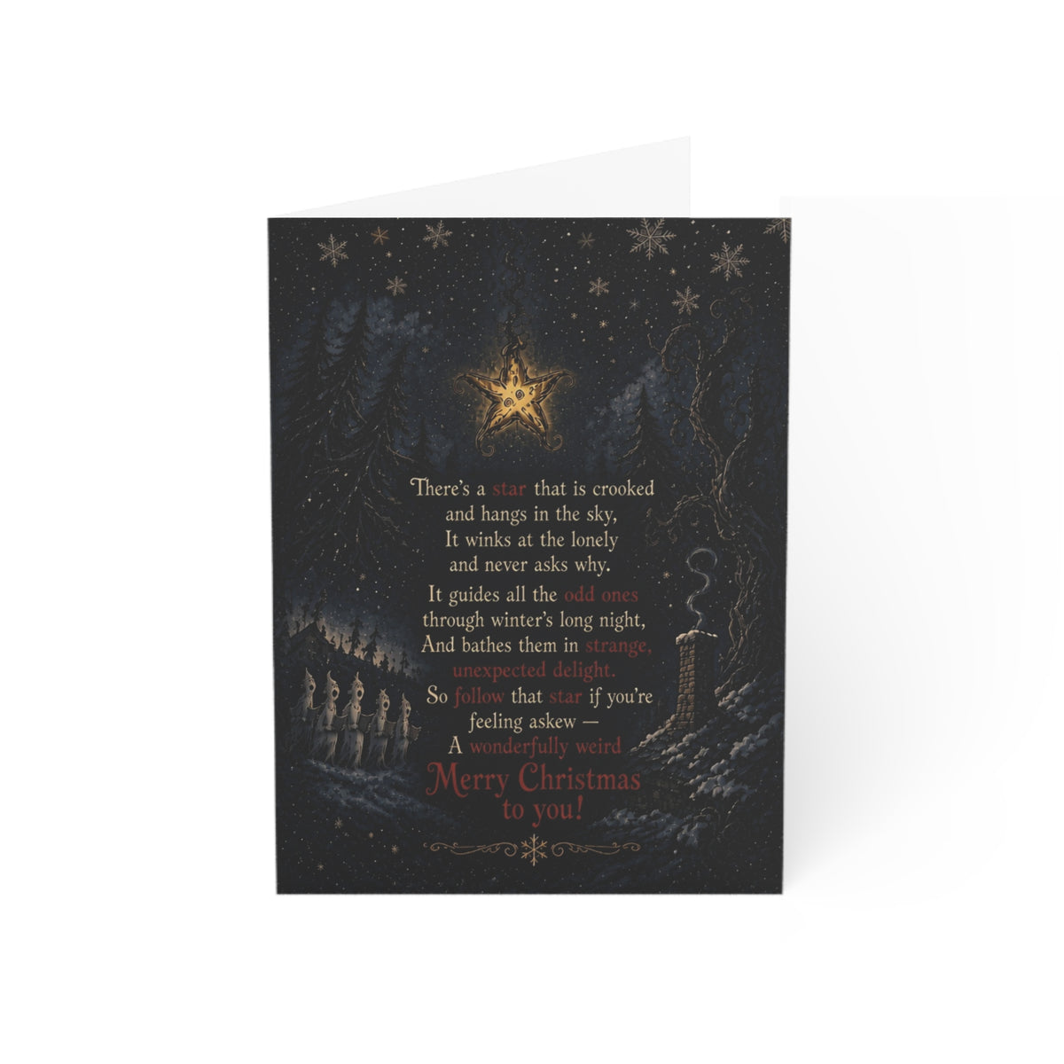 Christmas Star Greeting Card – Dark Forest Holiday Card with Poem (Set of 1/10/30/50)