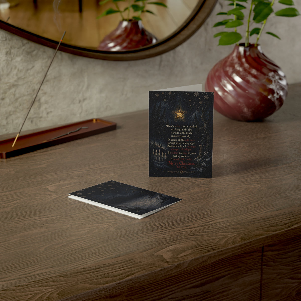 Christmas Star Greeting Card – Dark Forest Holiday Card with Poem (Set of 1/10/30/50)