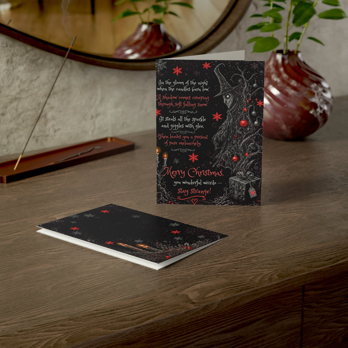 Christmas Greeting Card — 'Merry Christmas, Stay Strange' Witchy Holiday Card