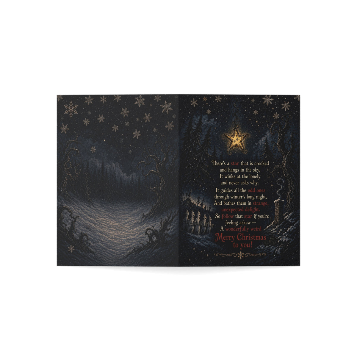 Christmas Star Greeting Card – Dark Forest Holiday Card with Poem (Set of 1/10/30/50)