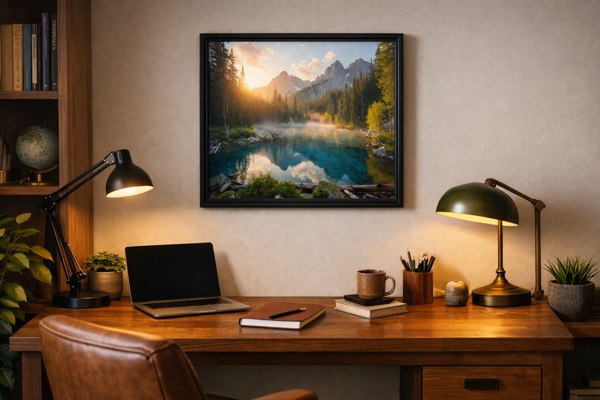 Digital productMountain Lake Sunrise Wall Art, Forest Reflection Nature Photography (Digital Download)