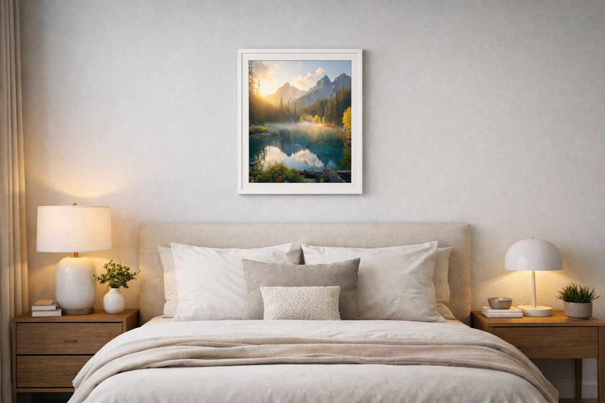 Digital productMountain Lake Sunrise Wall Art, Forest Reflection Nature Photography (Digital Download)