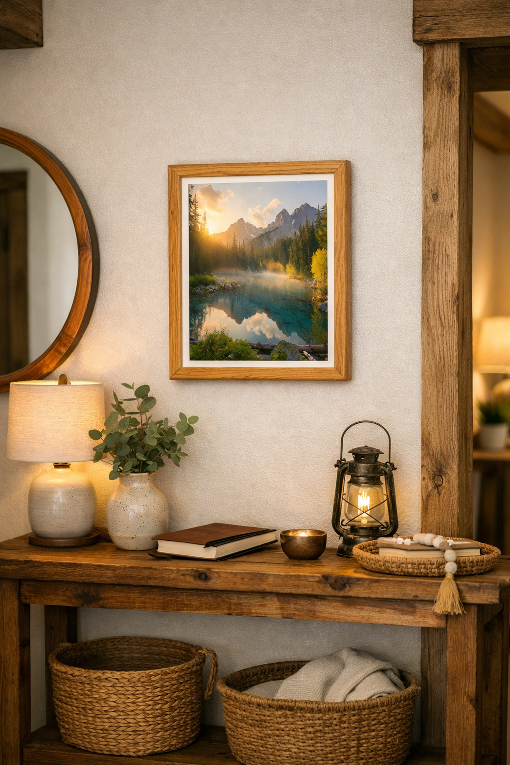 Digital productMountain Lake Sunrise Wall Art, Forest Reflection Nature Photography (Digital Download)