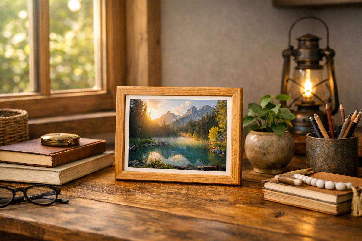 Digital productMountain Lake Sunrise Wall Art, Forest Reflection Nature Photography (Digital Download)