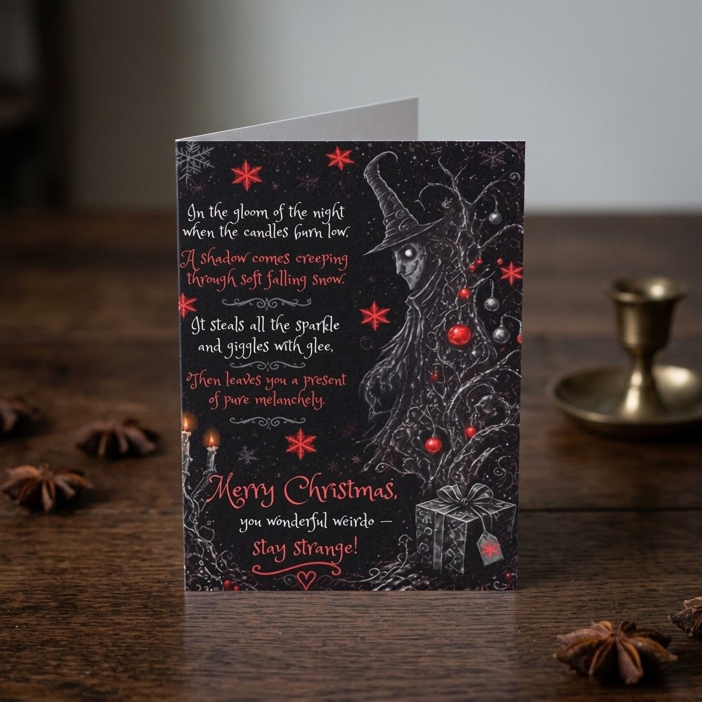 Christmas Greeting Card — 'Merry Christmas, Stay Strange' Witchy Holiday Card