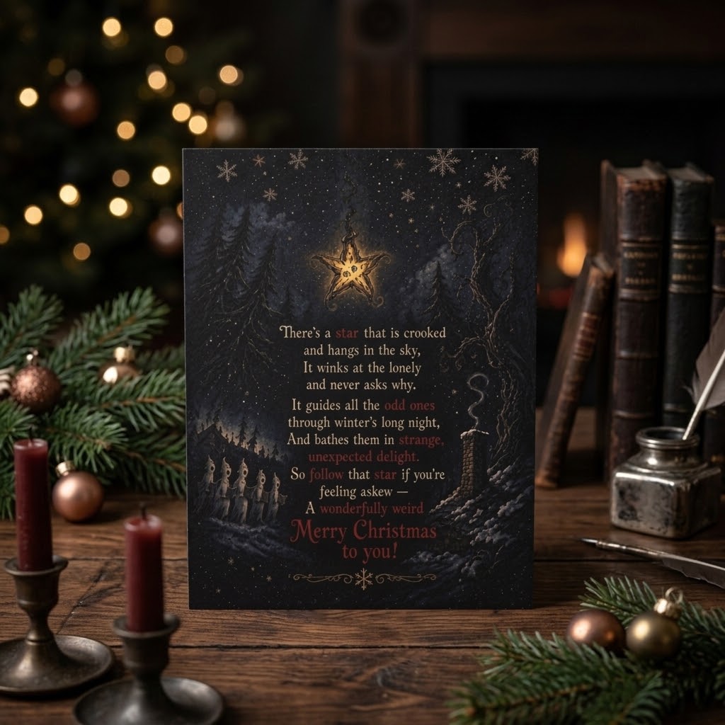 Christmas Star Greeting Card – Dark Forest Holiday Card with Poem (Set of 1/10/30/50)