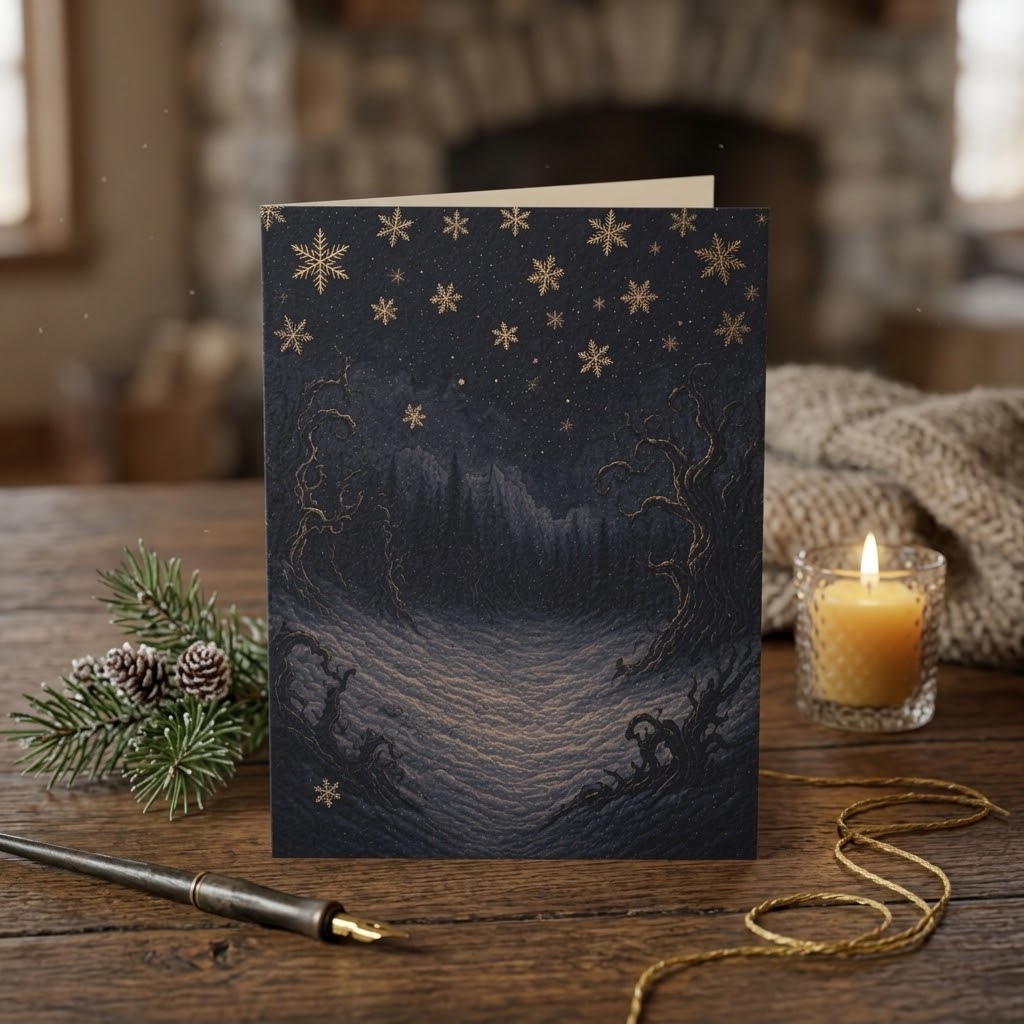 Christmas Star Greeting Card – Dark Forest Holiday Card with Poem (Set of 1/10/30/50)